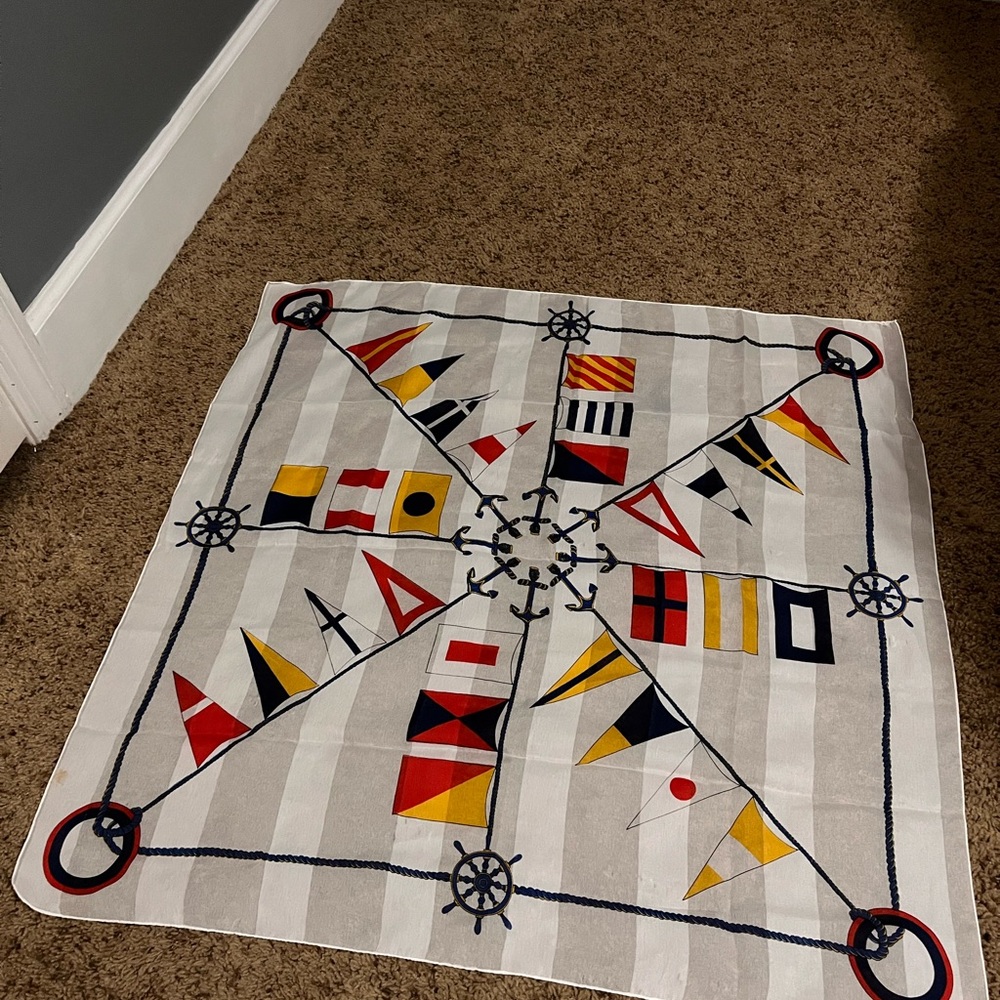 Berkshire Scarf Nautical Sail Flags Anchors Helm White Navy Red 30" Square - Picture 2 of 5